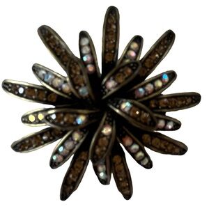 Bronze Metal with Clear Stones Rhinestone Brooch